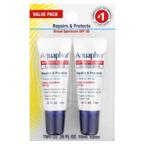 Aquaphor, Lip Protectant + Sunscreen, SPF 30, 2 Tubes, 0.35 fl oz (10 ml)