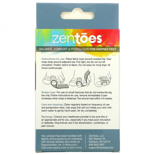 ZenToes, Toe Wrap Balance & Comfort, мягкие тканевые бинты, 2 шт. В упаковке