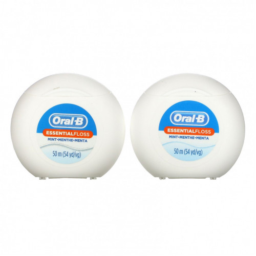 Oral-B, Essential Floss, экономичная упаковка, мята, 2 упаковки по 50 м (54,6 ярда)