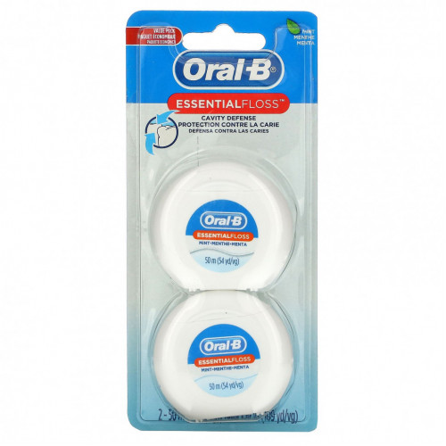 Oral-B, Essential Floss, экономичная упаковка, мята, 2 упаковки по 50 м (54,6 ярда)