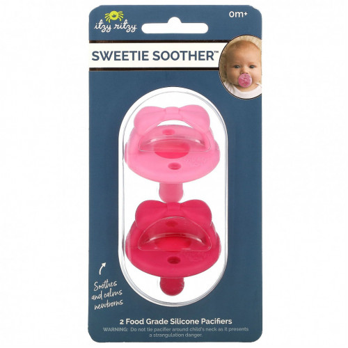 itzy ritzy, Sweetie Soother, пищевые силиконовые пустышки, от 0 месяцев, вата, арбузный лук, 2 пустышки