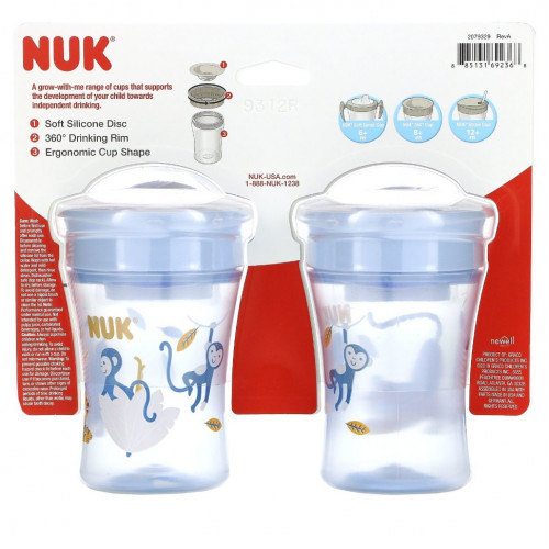 NUK, Evolution 360 Cup, от 8 месяцев, 2 стакана, 240 мл (8 унций)