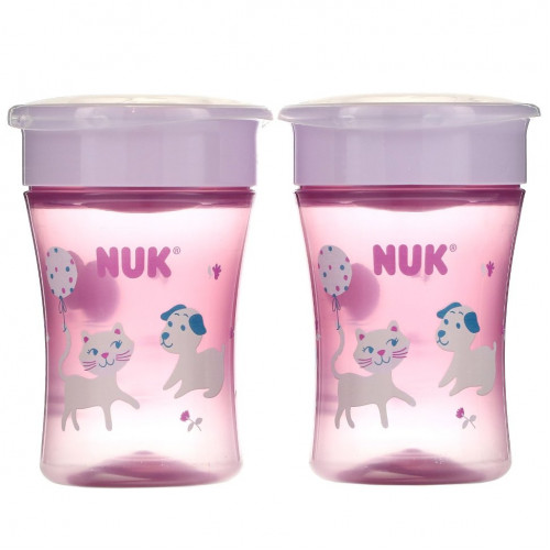 NUK, Evolution 360 Cup, от 8 месяцев, розовый, 2 упаковки, 8 унций (240 мл) каждая