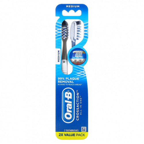 Oral-B, CrossAction All In One, зубная щетка, среднего размера, 2 шт. В упаковке