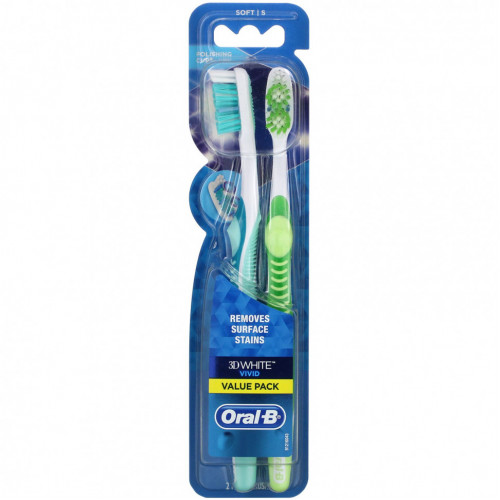 Oral-B, 3D White, зубная щетка Vivid, мягкая, 2 шт. В упаковке