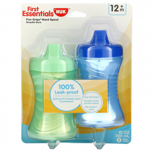 NUK, First Essentials, Fun Grips Hard Spout, Blue/Green, 12+ Months, 2 Cups 10 oz (300 ml)