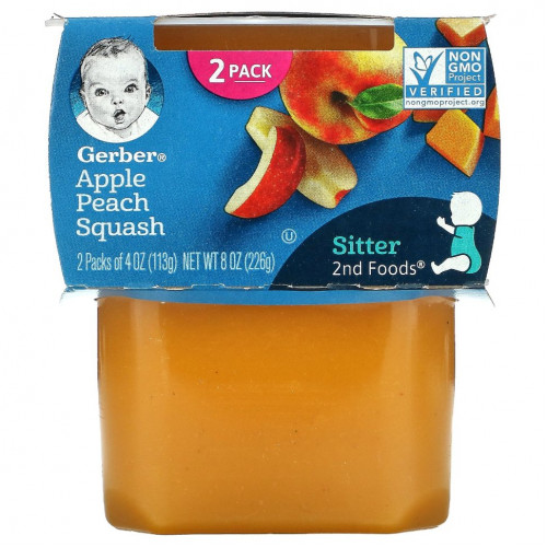 Gerber, Apple Peach Squash, Sitter, 2 Pack, 4 oz (113 g) Each