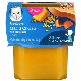 Gerber, Mac & Cheese Dinner with Vegetables, Sitter, 2 Pack, 4 oz (113 g) Each