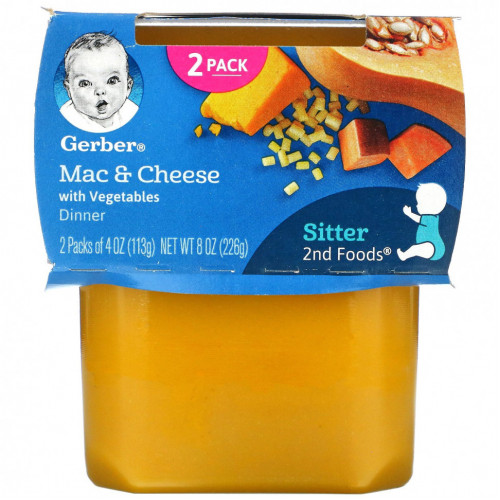 Gerber, Mac & Cheese Dinner with Vegetables, Sitter, 2 Pack, 4 oz (113 g) Each