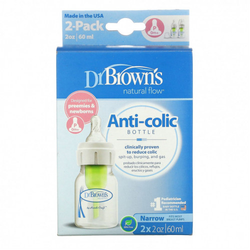 Dr. Brown's, Natural Flow, Anti-Colic Bottle, P/0+Months, 2 Pack, 2 oz (60 ml)Each