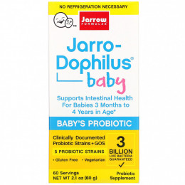 Jarrow Formulas, Jarro-Dophilus Baby, детский пробиотик, от 3 месяцев до 4 лет, 3 млрд живых бактерий, 60 г (2,1 унции)