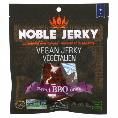 Noble Jerky, Vegan Jerky, сладкое барбекю, 70 г (2,47 унции)