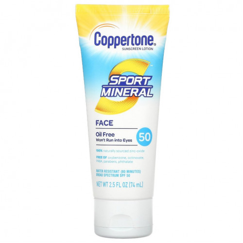 Coppertone, Sport Mineral, солнцезащитный лосьон, SPF 50, без масла, 74 мл (2,5 жидк. Унции)