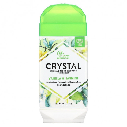 Crystal Body Deodorant, обогащенный минералами дезодорант, невидимый, твердый, ваниль и жасмин, 70 г (2,5 унции)