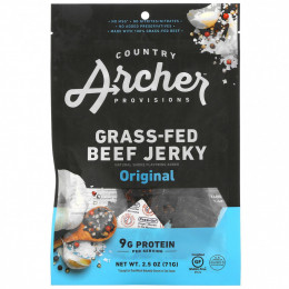 Country Archer Jerky, Вяленое мясо травяного откорма, оригинальное, 71 г (2,5 унции)