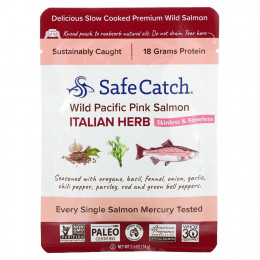 Safe Catch, Дикий тихоокеанский горбуша, итальянские травы, 74 г (2,6 унции)