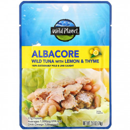 Wild Planet, Дикий тунец Albacore с лимоном и чабрецом, 74 г (2,6 унции)