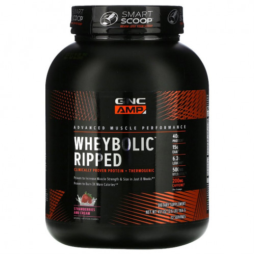 GNC, AMP, WheyBolic Ripped, клубника со сливками, 1166 г (2,6 фунта)