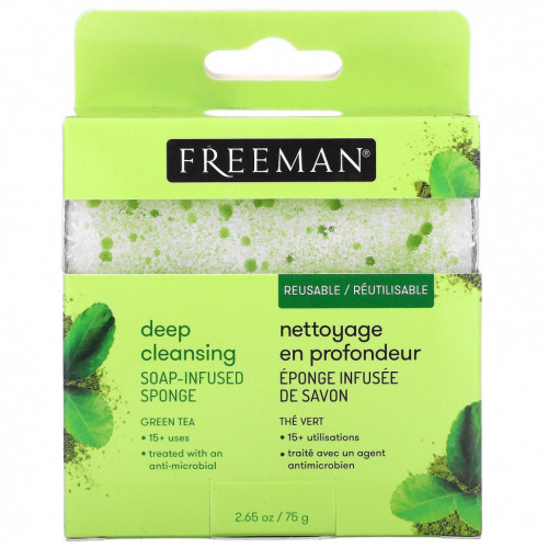 Freeman Beauty, Губка с мылом для глубокого очищения, зеленый чай, 1 губка, 75 г (2,65 унции)