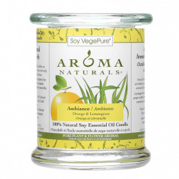 Aroma Naturals, Soy VegePure, 100% Натуральная Свеча Эфирного Масла Сои, Атмосфера, Апельсин и Лимонник 8.8 унции (260 г)