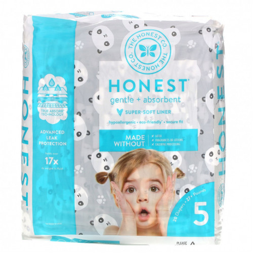 The Honest Company, Honest, подгузники, размер 5 (вес более 27 фунтов), Pandas, 20 подгузников