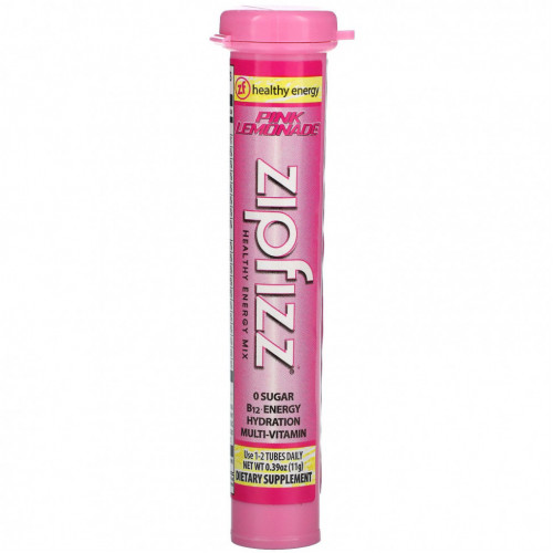 Zipfizz, Энергетическая смесь для здорового спорта с витамином B12, розовый лимонад, 20 тюбиков по 11 г (0,39 унции)