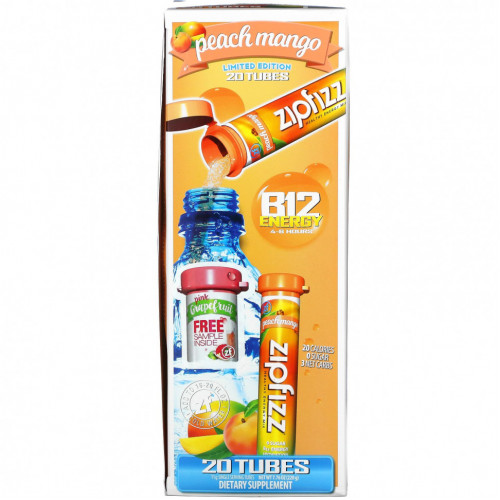 Zipfizz, Healthy Energy Mix With Vitamin B12, Peach Mango, 20 Tubes, 0.39 oz (11 g) Each