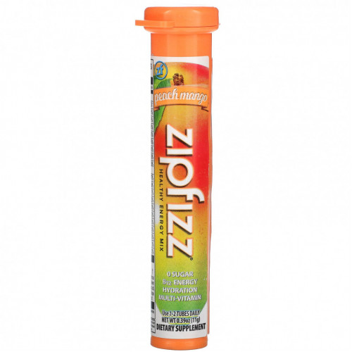 Zipfizz, Healthy Energy Mix With Vitamin B12, Peach Mango, 20 Tubes, 0.39 oz (11 g) Each