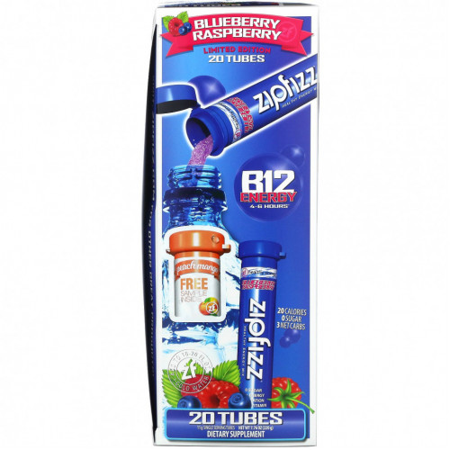 Zipfizz, Healthy Energy Mix With Vitamin B12, Blueberry Raspberry, 20 Tubes, 0.39 oz (11 g) Each