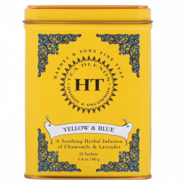 Harney & Sons, HT Tea Blend, желтый и голубой, ромашка и лаванда, без кофеина, 20 чайных саше, 40 г (1,4 унции)