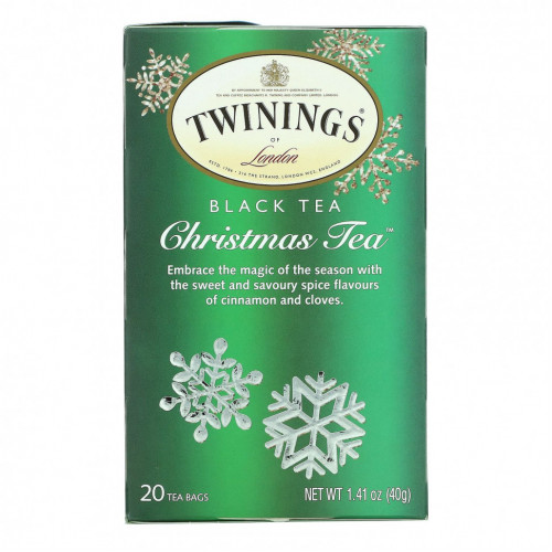 Twinings, Christmas Tea, черный чай, 20 чайных пакетиков, 40 г (1,41 унции)