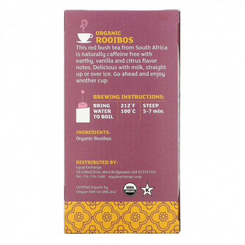 Equal Exchange, Organic Rooibos, Herbal Tea, 20 Tea Bags, 1.41 oz ( 40 g)