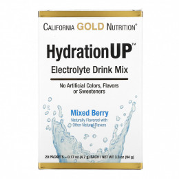 California Gold Nutrition, HydrationUP, смесь для приготовления электролитического напитка, ягодный микс, 20 пакетиков, 4,7 г (0,17 унции) в каждом