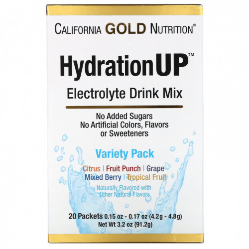 California Gold Nutrition, HydrationUP, смесь для приготовления электролитического напитка, ассорти, 20 пакетиков, 4,2 г в каждом