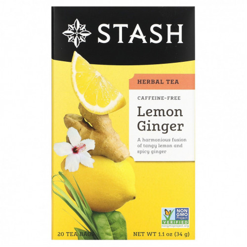 Stash Tea, травяной чай, лимон и имбирь, без кофеина, 20 чайных пакетиков, 34 г (1,1 унции)