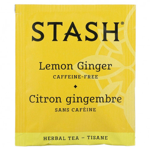 Stash Tea, травяной чай, лимон и имбирь, без кофеина, 20 чайных пакетиков, 34 г (1,1 унции)