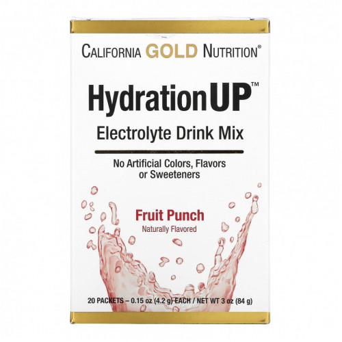 California Gold Nutrition, HydrationUP, смесь для приготовления электролитического напитка, фруктовый пунш, 20 пакетиков, 4,2 г (0,15 унции) в каждом