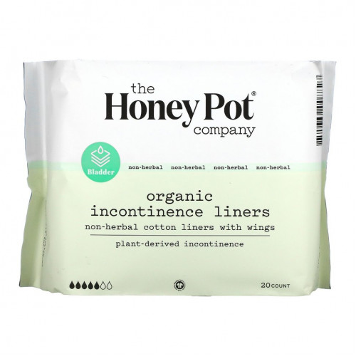 The Honey Pot Company, Organic Incontinence Liners, Non-Herbal Cottong Liners With Wings, 20 Count