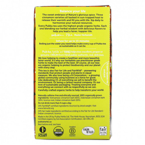 Pukka Herbs, Three Cinnamon Tea, 20 Herbal Tea Sachets, 1.41 oz (40 g)