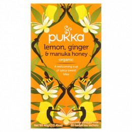 Pukka Herbs, Lemon Ginger & Munka Honey Tea, 20 Herbal Tea Sachets, 0.07 oz (2 g) Each