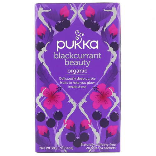 Pukka Herbs, Blackcurrant Beauty, органический чай с черной смородиной, без кофеина, 20 пакетиков с фруктовым чаем, 38 г (1,34 унции)