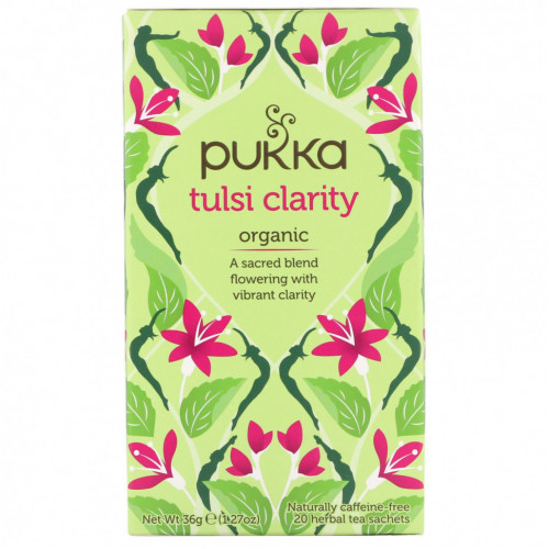 Pukka Herbs, Organic Tulsi Clarity, без кофеина, 20 пакетиков травяного чая, 1,27 унции (36 г)