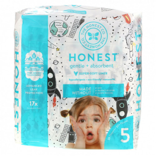 The Honest Company, Подгузники Honest, размер 5, 27+ фунтов, космические путешествия, 20 подгузников