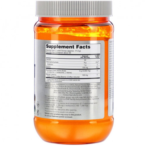 NOW Foods, Sports, BCAA Blast, натуральная малина, 600 г (21,16 унции)