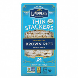 Lundberg, Thin Stackers, Brown Rice, Lightly Salted, 24 Rice Cakes