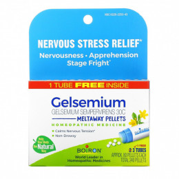 Boiron, Gelsemium, Nervous Stress Relief, Meltaway Pellets, 3 Tubes, Approx. 80 Pellets Each