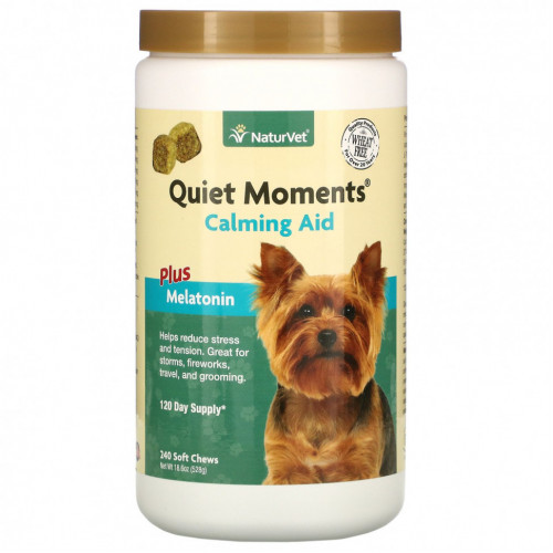 NaturVet, Quiet Moments, успокаивающее средство с мелатонином, 240 жевательных таблеток, 528 г (18,6 унции)