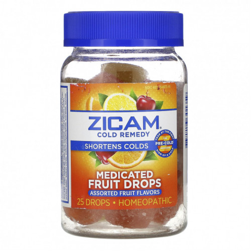 Zicam, Средство от простуды, фруктовые капли с лекарством, фруктовое ассорти, 25 капель