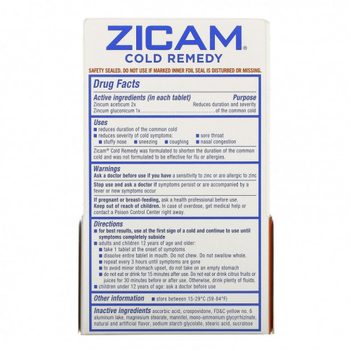 Zicam, Cold Remedy, RapidMelts, цитрус, 25 быстрорастворимых таблеток