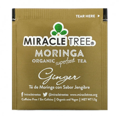 Miracle Tree, Moringa Organic Superfood Tea, с имбирем, без кофеина, 25 чайных пакетиков, 37,5 г (1,32 унции)